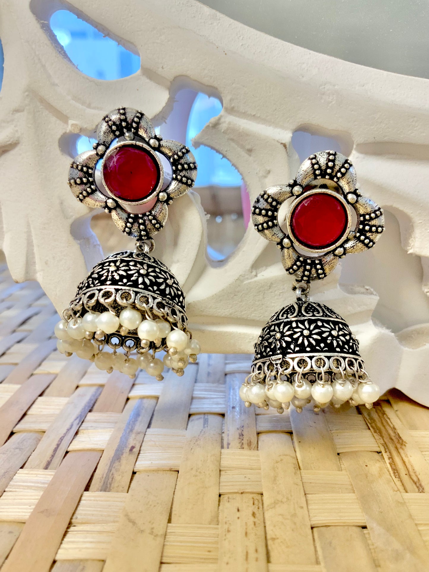 Hara phool jhumkas